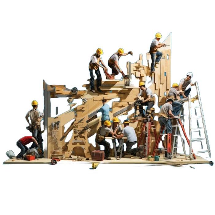 Construction workers building a structure